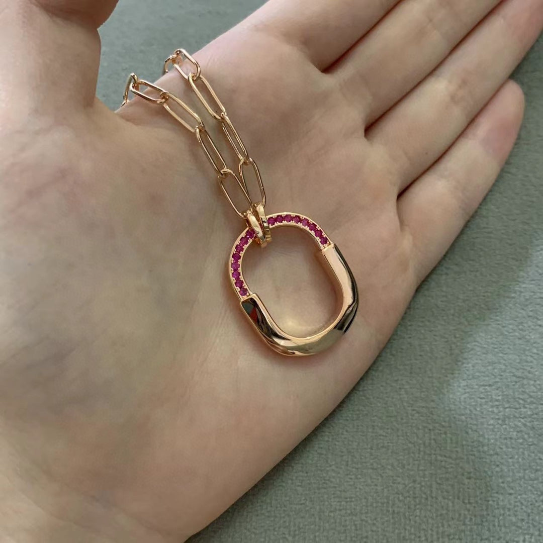 18K T Lock Pink Pave Diamonds Necklace