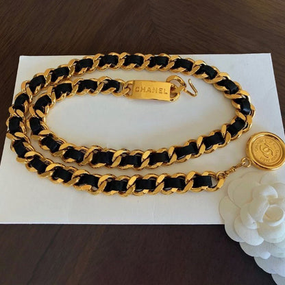 18K CC Gold Leather Necklace