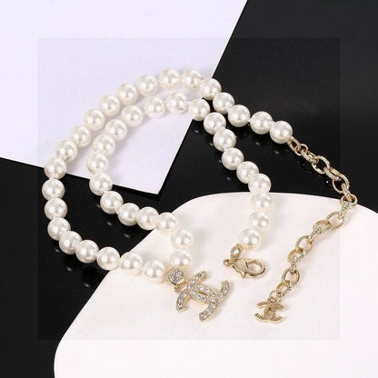 18K CC Pearl Chain Diamond Necklace
