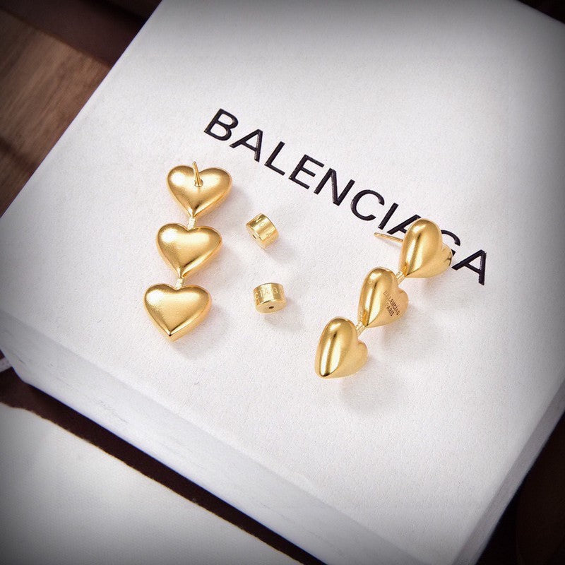 18K BB Three Heart Gold Earrings