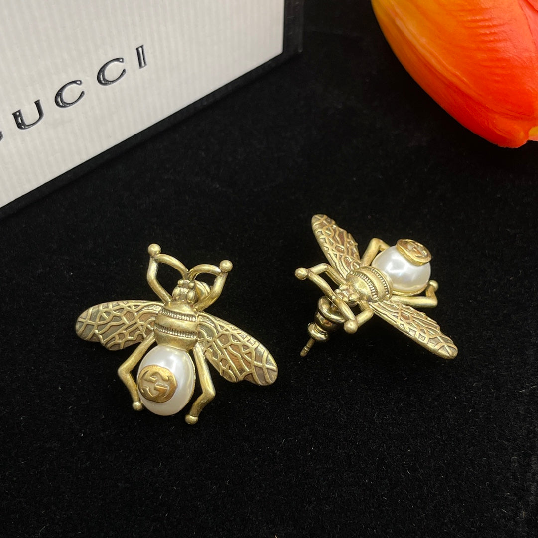 18K GG Bee Pearl Earrings