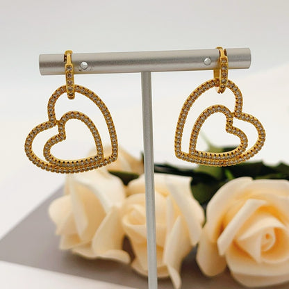 18K T Heart Diamond Earrings