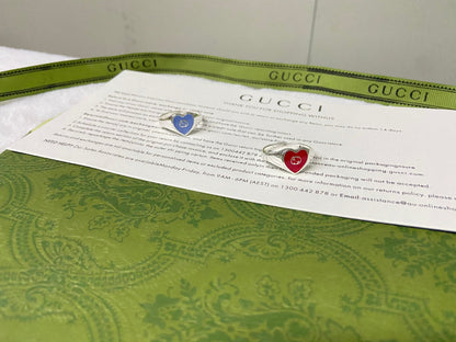 Double G Interlocking G Blue Enamel Heart Ring