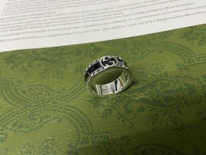 Double G Interlocking G Black Enamel Ring