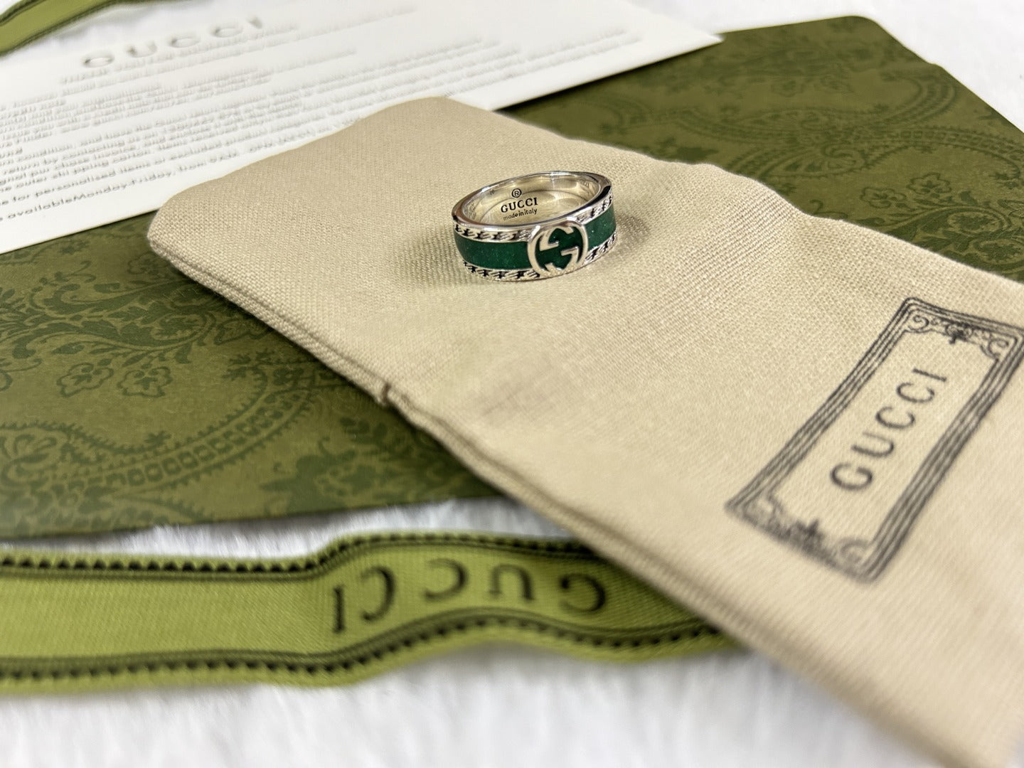 Double G Interlocking G Turquoise Enamel Ring