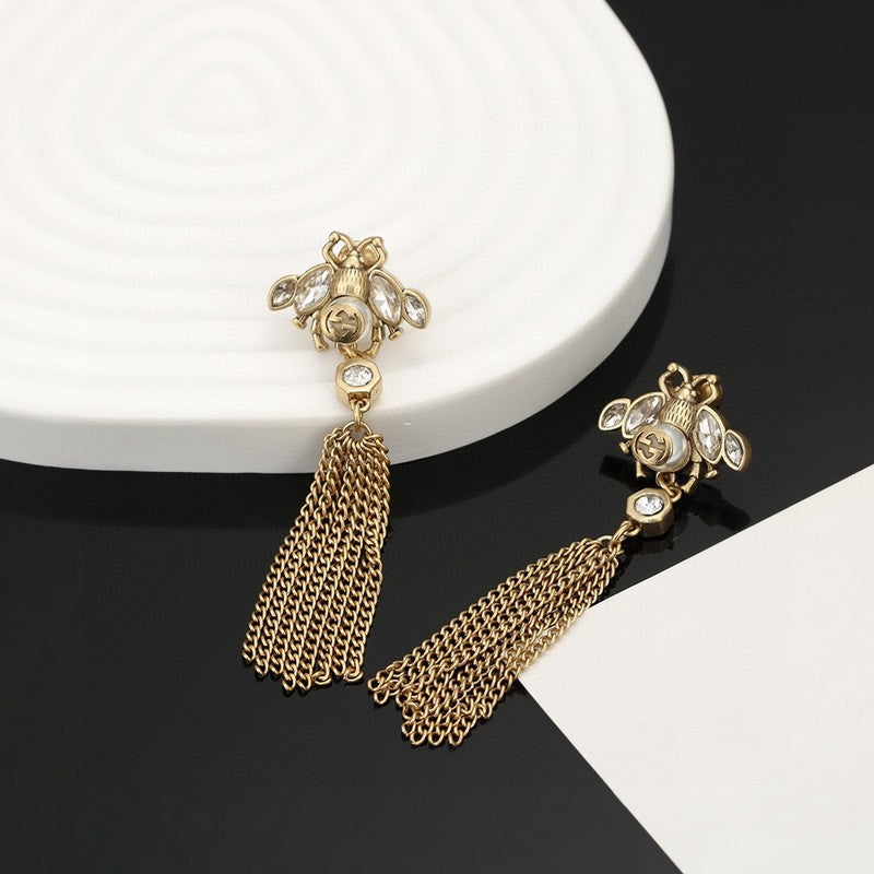 18K GG Bee Tassel Crystal Earrings