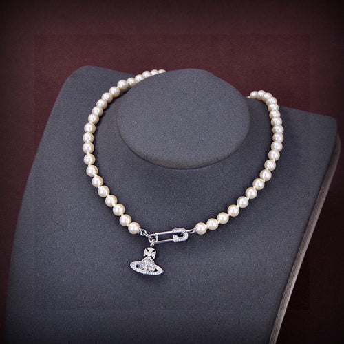 18K Vivienne West Mini Bas Relief Pearls Necklace