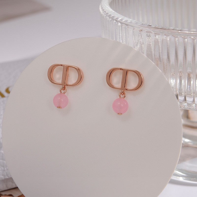 18K Petit CD Pink Earrings