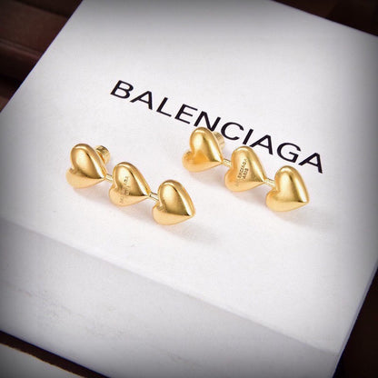 18K BB Three Heart Gold Earrings