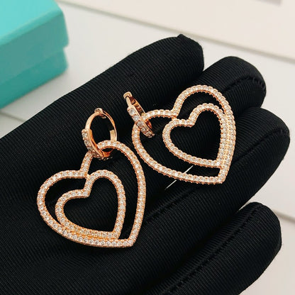 18K T Heart Diamond Earrings
