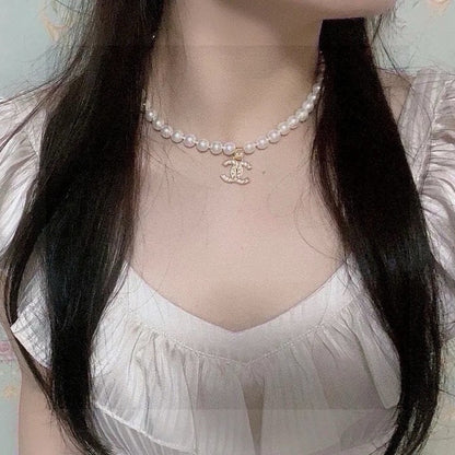 18K CC Pearl Chain Diamond Necklace