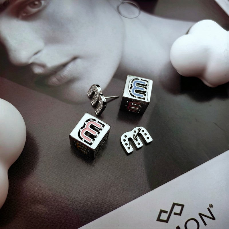 18K Miu Green & Yellow Cube Earrings