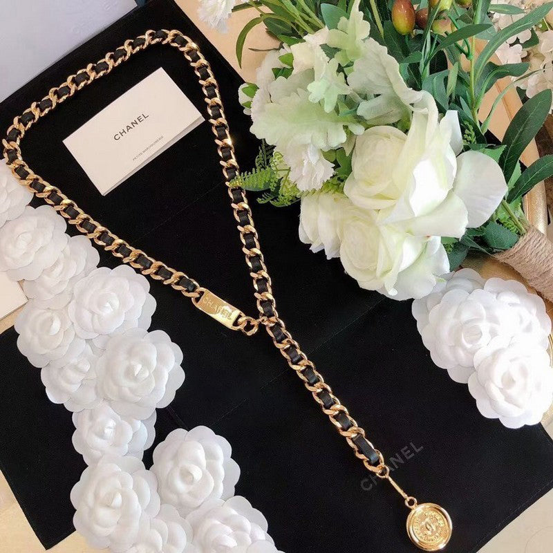 18K CC Gold Leather Necklace