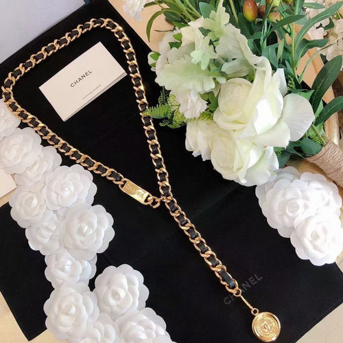 18K CC Gold Leather Necklace