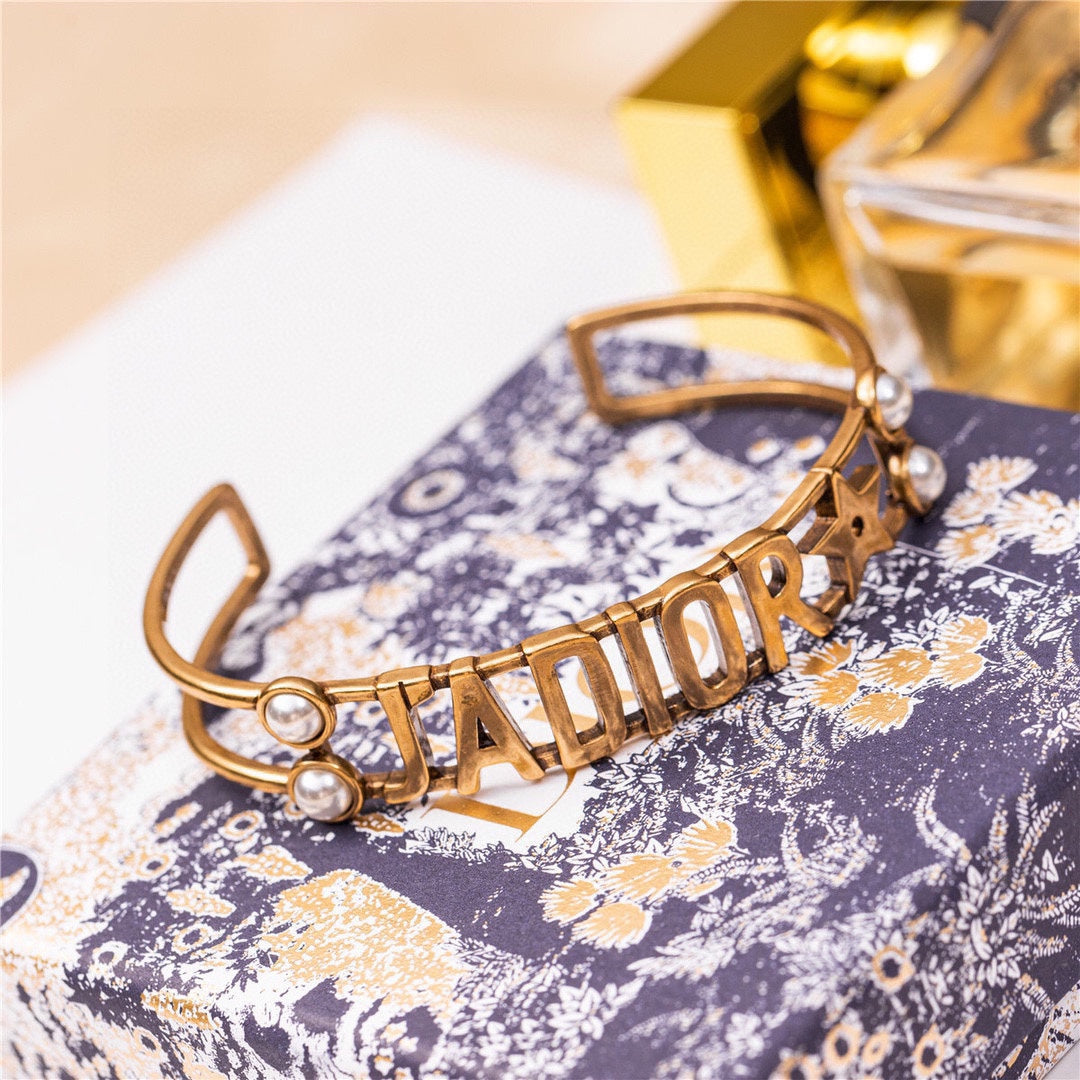 18K CD J'Adior Pearls Open Cuff Bracelet