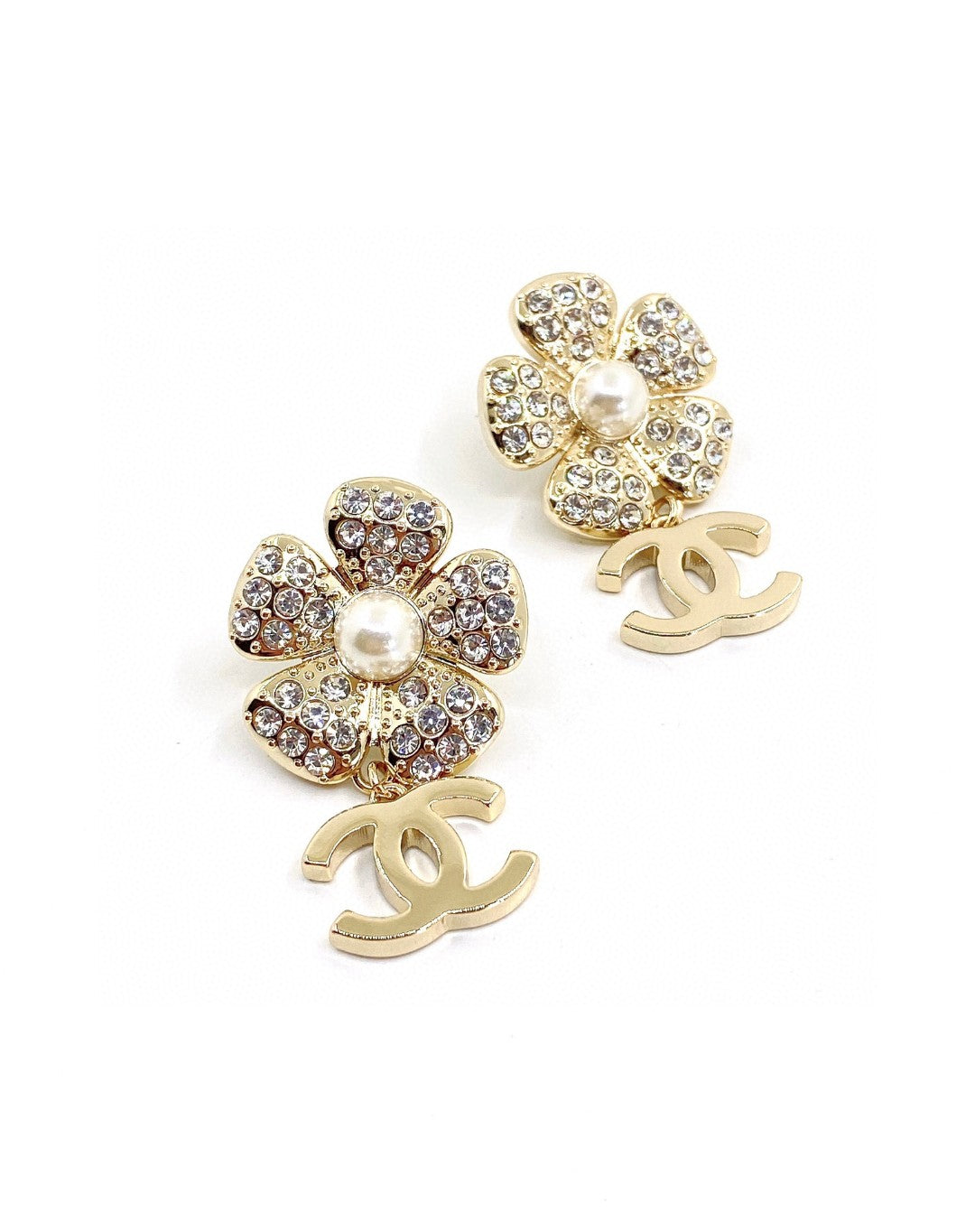 18K CC Flower Full Crystals Earrings
