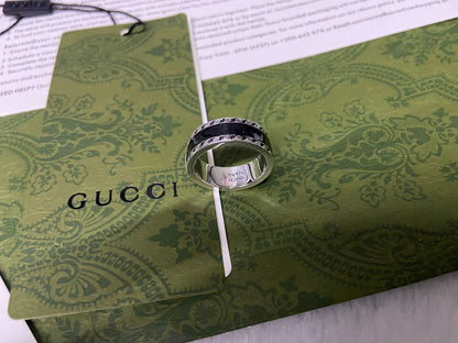 Double G Interlocking G Black Enamel Ring