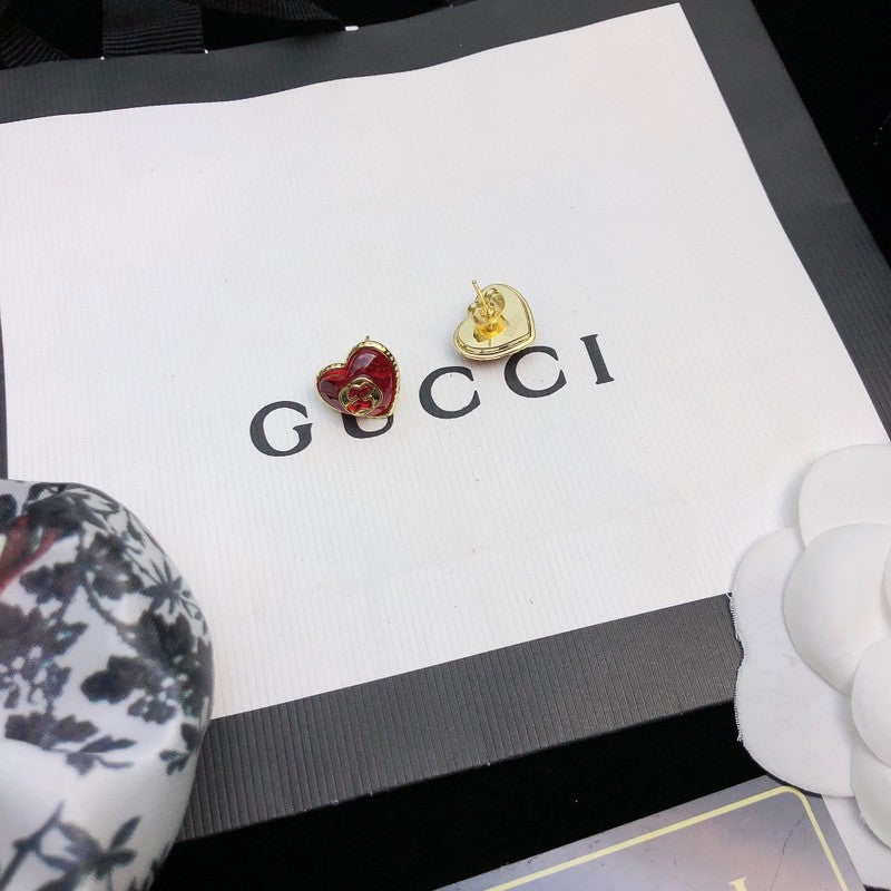 18K GG Heart Red Crystal Earrings