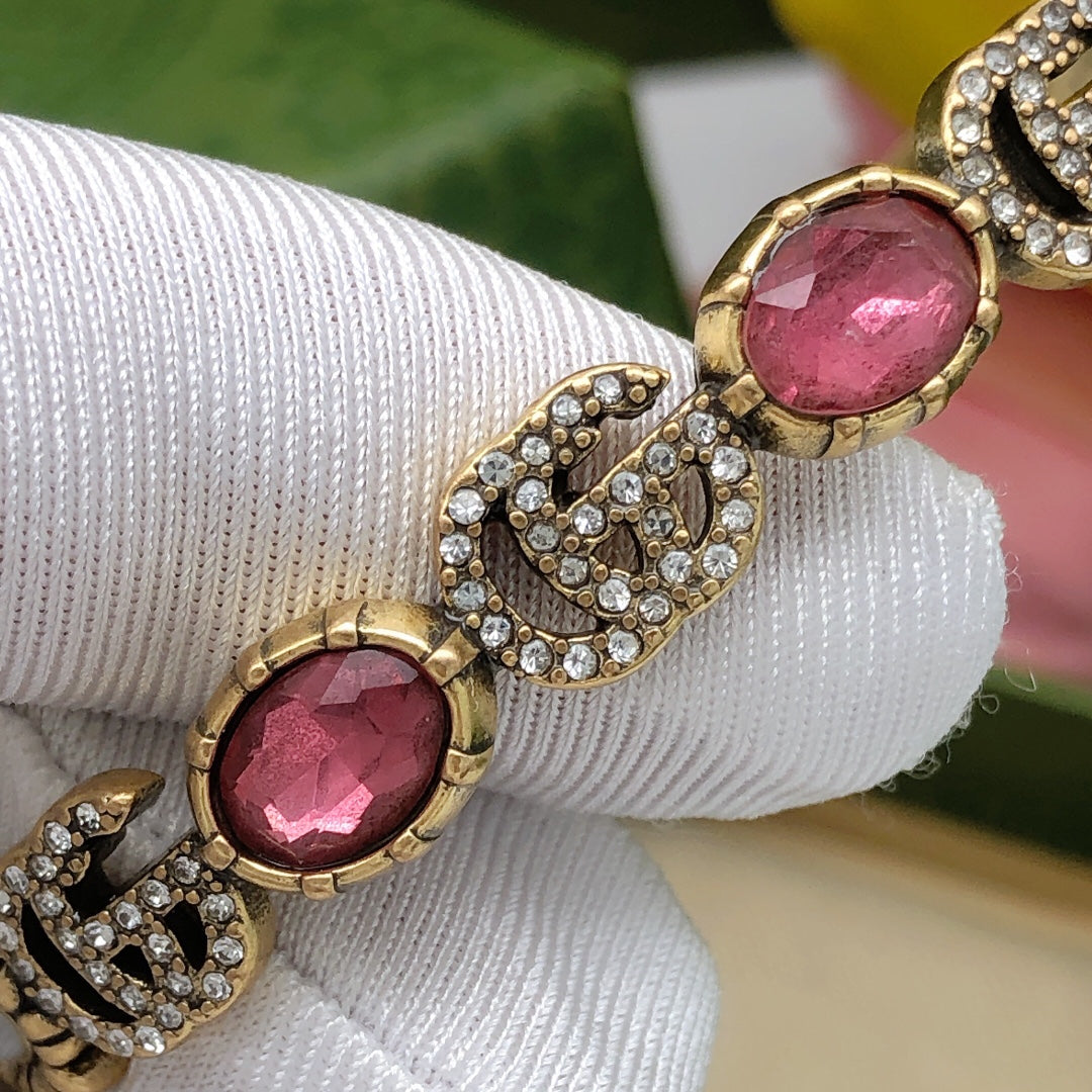 18K GG Red Crystals Open Cuff Bracelet