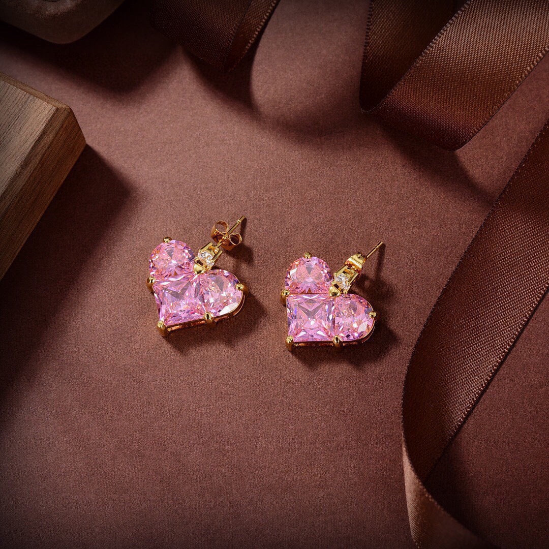 18K Triomphe Pink Crystal Heart Earrings