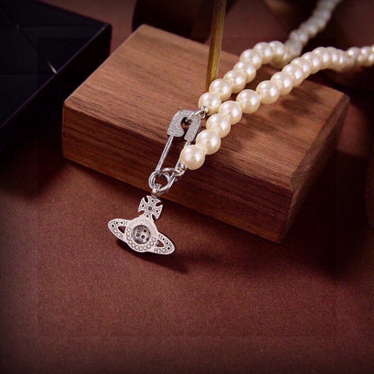 18K Vivienne West Mini Bas Relief Pearls Necklace