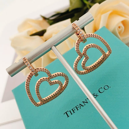 18K T Heart Diamond Earrings