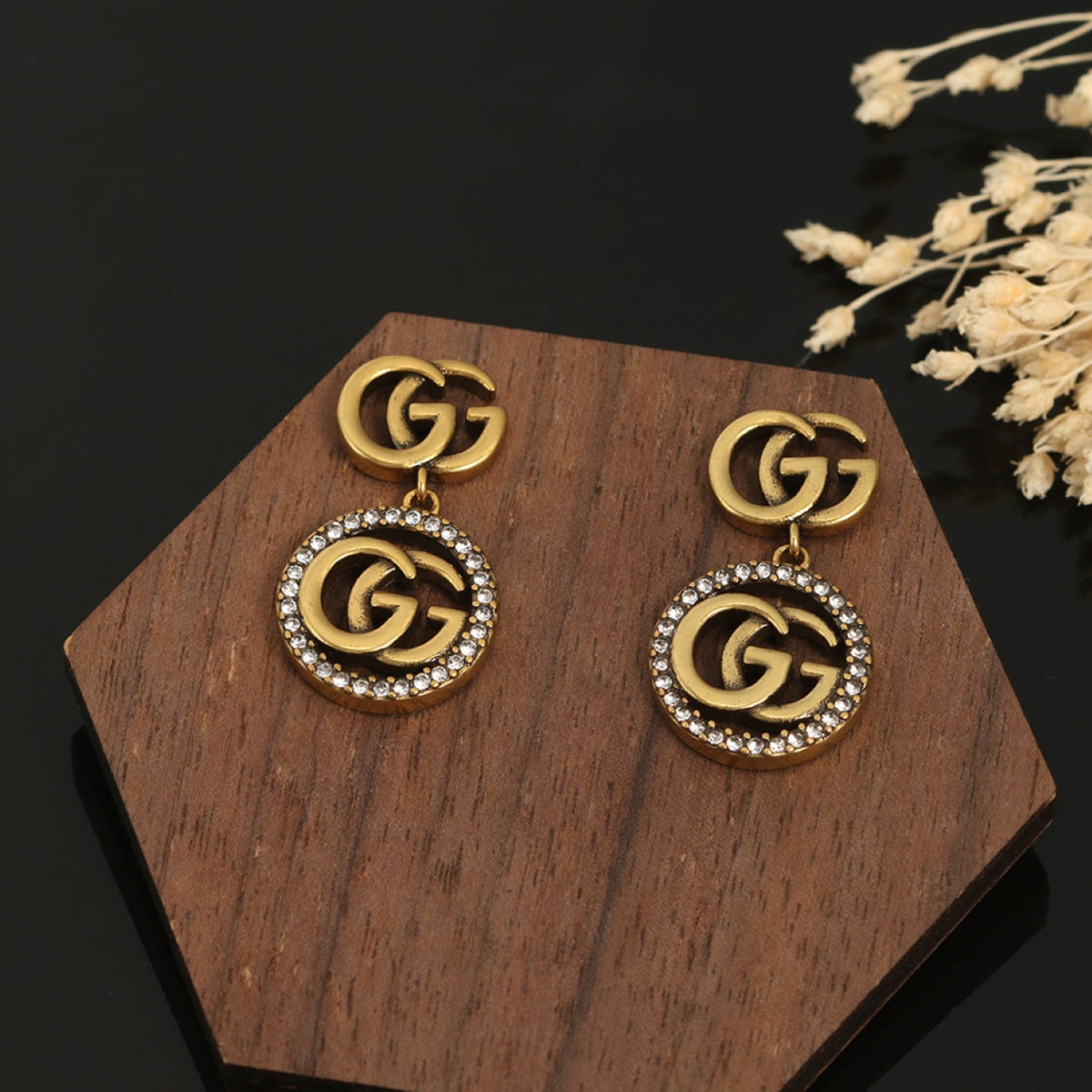18K GG Crystals Vintage Earrings