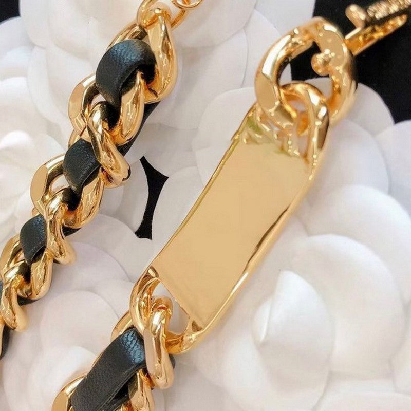 18K CC Gold Leather Necklace