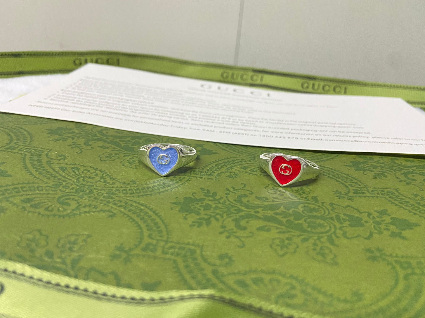 Double G Interlocking G Blue Enamel Heart Ring