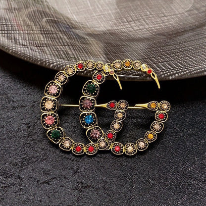 18K Double G Color Crystal Brooch