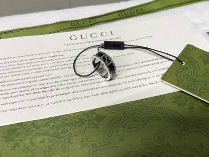 Double G Interlocking G Black Enamel Ring