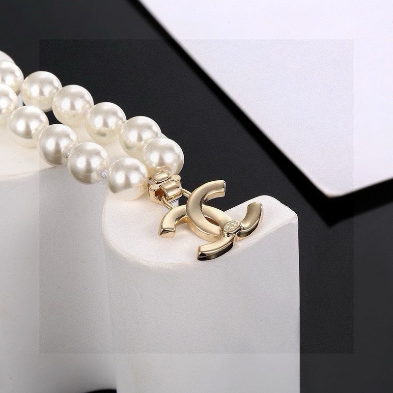 18K CC Pearl Chain Diamond Necklace
