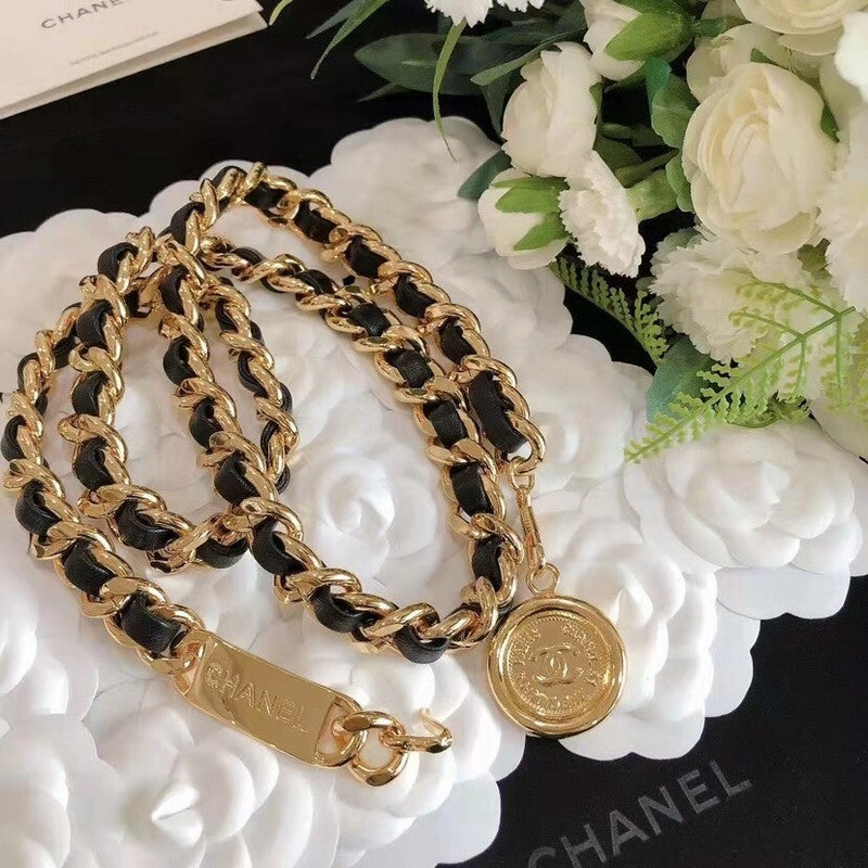 18K CC Gold Leather Necklace