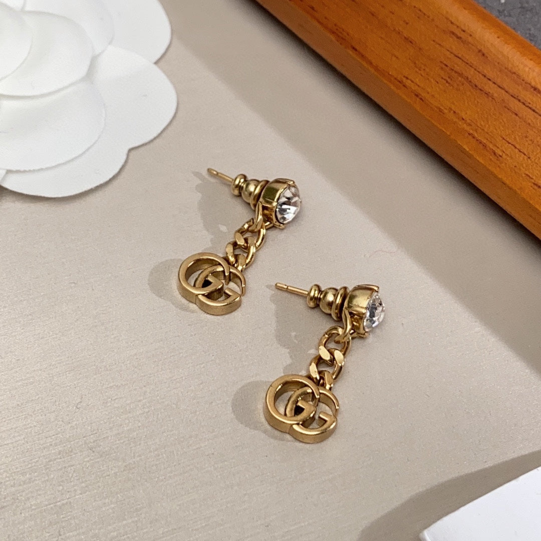 18K GG Crystal Chain Earrings