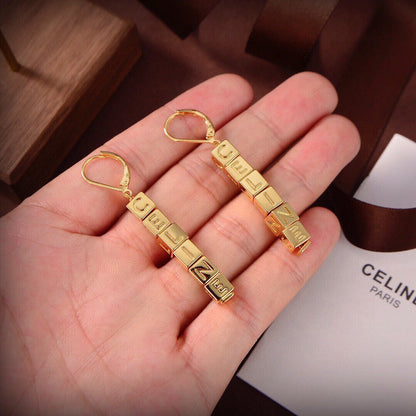 18K Triomphe Script Cube Earrings