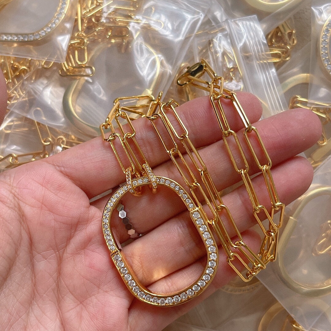 18K T Lock Pendant Pave Diamonds Necklace