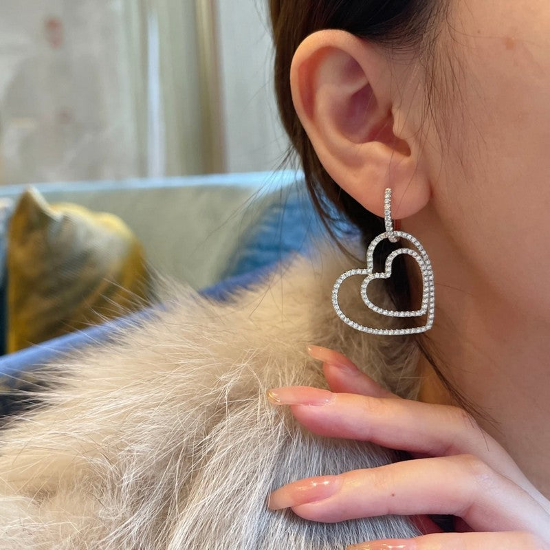 18K T Heart Diamond Earrings